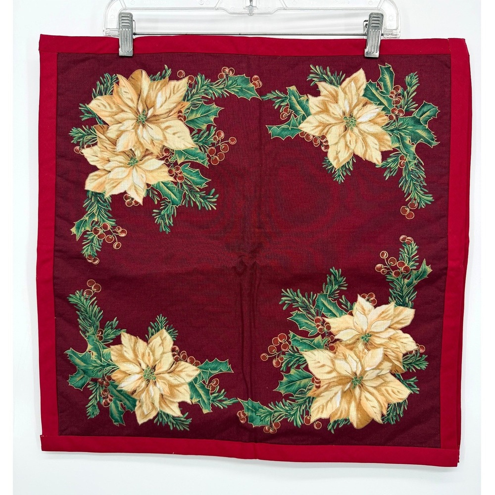 Poinsettia Square Table Centerpiece Dresser Scarf Floral Quilted Holiday-2 pc